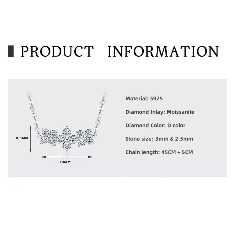 RAPRGOLD Moissanite Flowers Pendant Necklace for Women Wedding Fine Jewelry s925 Sterling Silver Four Clover Charm Chains Gifts