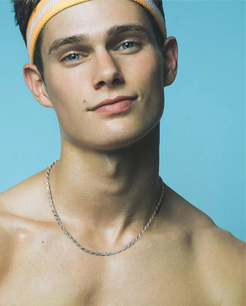 Luxury 925 Sterling Silver Diamond-Cut Rope Chain Necklace For Men Women Fashion Italian Silver Neck Chain Jewelry SC29