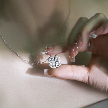 One Style for Dual-Wear | Lucky Four-Leaf Clover Natural Emerald Necklace Female S925 Loving Heart in Sterling Silver Pendant Accessible Luxury Clavicle Chain