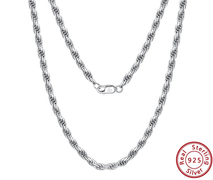Luxury 925 Sterling Silver Diamond-Cut Rope Chain Necklace For Men Women Fashion Italian Silver Neck Chain Jewelry SC29