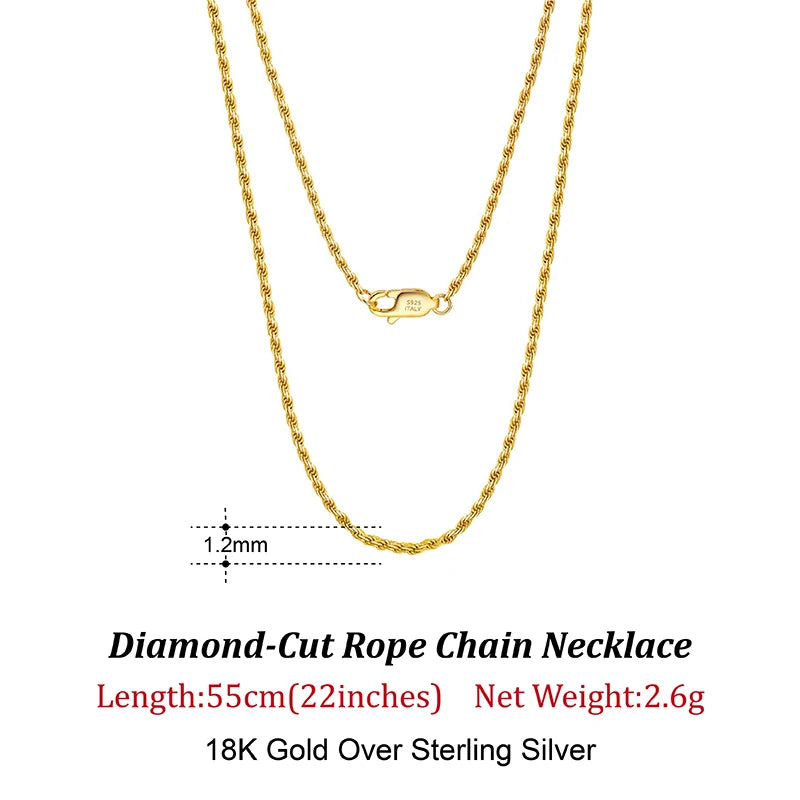 Luxury 925 Sterling Silver Diamond-Cut Rope Chain Necklace For Men Women Fashion Italian Silver Neck Chain Jewelry SC29