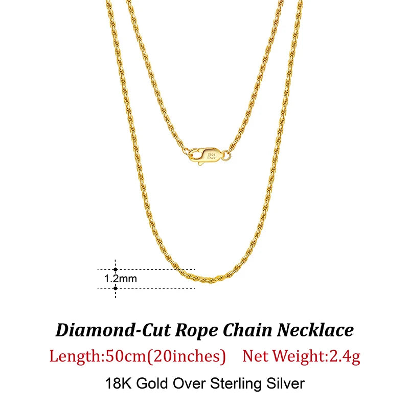 Luxury 925 Sterling Silver Diamond-Cut Rope Chain Necklace For Men Women Fashion Italian Silver Neck Chain Jewelry SC29