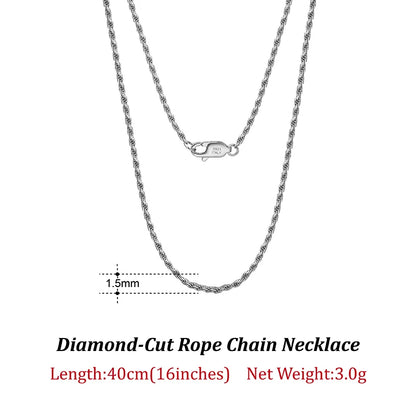 Luxury 925 Sterling Silver Diamond-Cut Rope Chain Necklace For Men Women Fashion Italian Silver Neck Chain Jewelry SC29