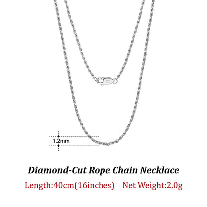 Luxury 925 Sterling Silver Diamond-Cut Rope Chain Necklace For Men Women Fashion Italian Silver Neck Chain Jewelry SC29