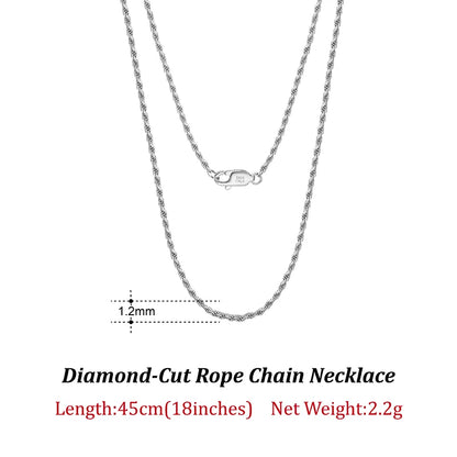 Luxury 925 Sterling Silver Diamond-Cut Rope Chain Necklace For Men Women Fashion Italian Silver Neck Chain Jewelry SC29