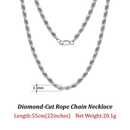 Luxury 925 Sterling Silver Diamond-Cut Rope Chain Necklace For Men Women Fashion Italian Silver Neck Chain Jewelry SC29