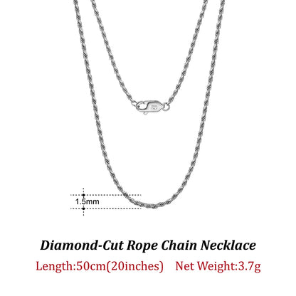 Luxury 925 Sterling Silver Diamond-Cut Rope Chain Necklace For Men Women Fashion Italian Silver Neck Chain Jewelry SC29