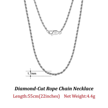 Luxury 925 Sterling Silver Diamond-Cut Rope Chain Necklace For Men Women Fashion Italian Silver Neck Chain Jewelry SC29