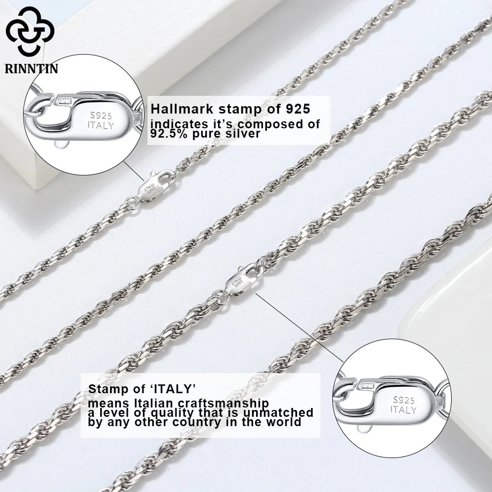Luxury 925 Sterling Silver Diamond-Cut Rope Chain Necklace For Men Women Fashion Italian Silver Neck Chain Jewelry SC29