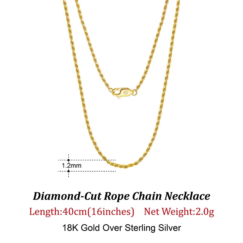 Luxury 925 Sterling Silver Diamond-Cut Rope Chain Necklace For Men Women Fashion Italian Silver Neck Chain Jewelry SC29