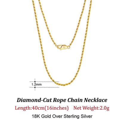 Luxury 925 Sterling Silver Diamond-Cut Rope Chain Necklace For Men Women Fashion Italian Silver Neck Chain Jewelry SC29