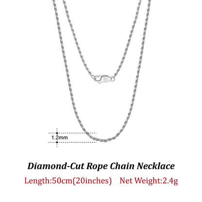 Luxury 925 Sterling Silver Diamond-Cut Rope Chain Necklace For Men Women Fashion Italian Silver Neck Chain Jewelry SC29