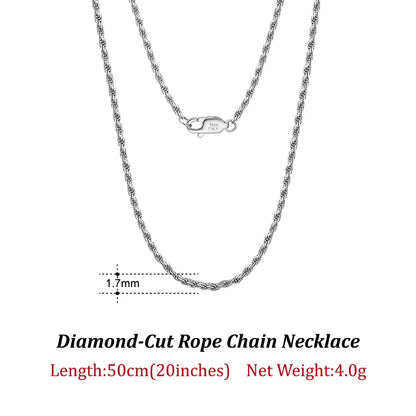 Luxury 925 Sterling Silver Diamond-Cut Rope Chain Necklace For Men Women Fashion Italian Silver Neck Chain Jewelry SC29