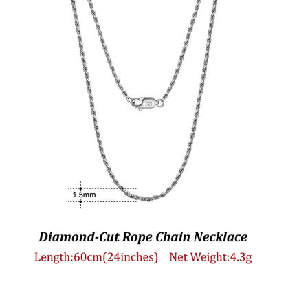 Luxury 925 Sterling Silver Diamond-Cut Rope Chain Necklace For Men Women Fashion Italian Silver Neck Chain Jewelry SC29