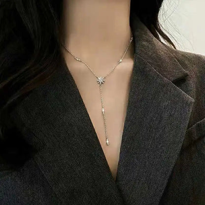925 Sterling Silver Necklace Shiny Delicate Multiple Stars Long Pendant Clavicle Chain Birthday Party Gifts Women Fashion Jewelr