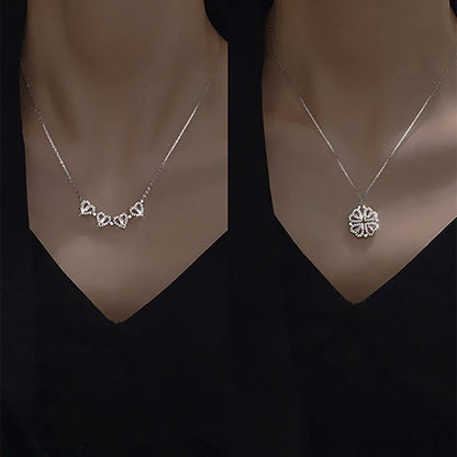 1pc Heart Shaped Four Leaf Clover Pendant Necklace Jewelry Zircon Women Love Clavicle Chain Gifts Openable ChokerJewelry