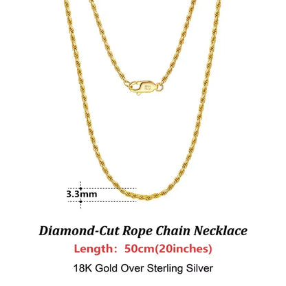 Luxury 925 Sterling Silver Diamond-Cut Rope Chain Necklace For Men Women Fashion Italian Silver Neck Chain Jewelry SC29