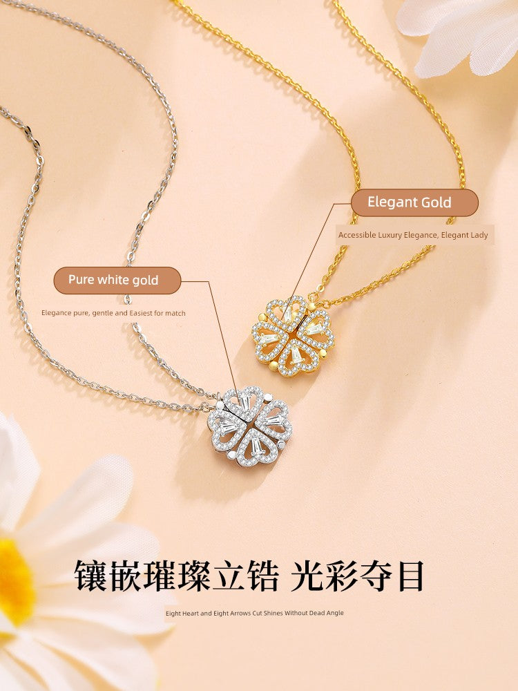 Four-Leaf Clover Foldable Sterling Silver Clavicle Chain Chinese Valentine's Day Gift