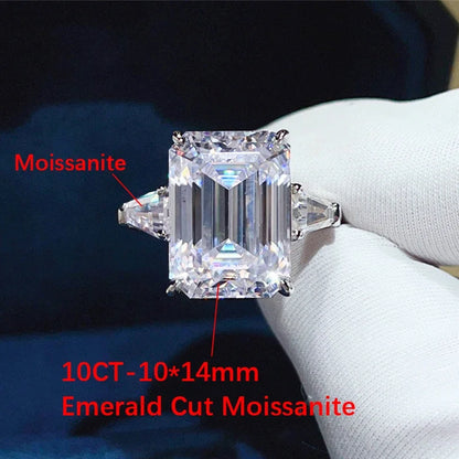 BY 5/10CT Emerald Cut All Moissanite Rings S925 Silver Baguette 3-Stone Diamond Women Men GRA Certified Wedding Bands Jewelry