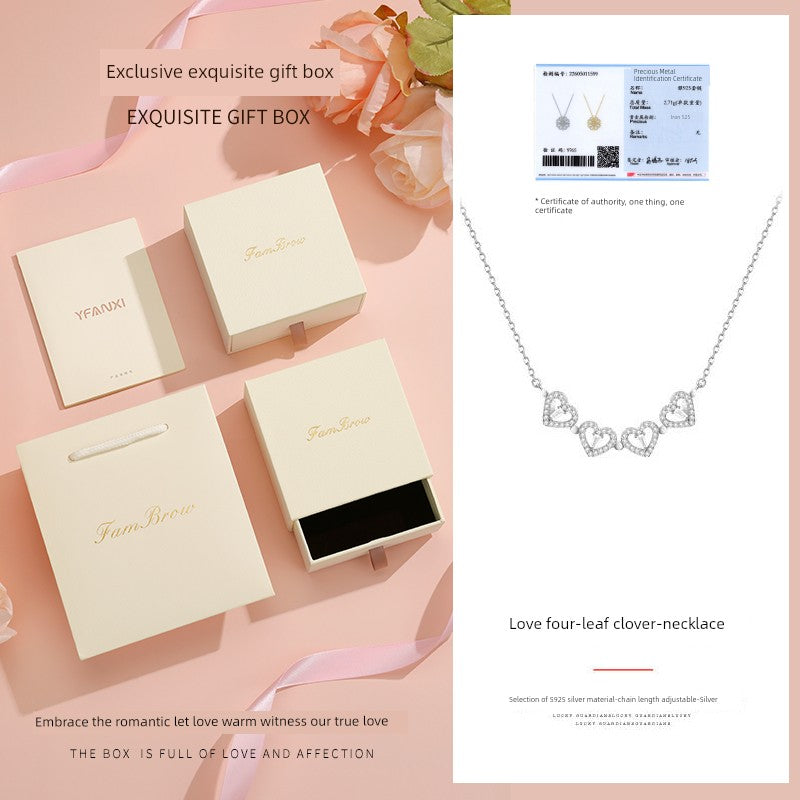 Four-Leaf Clover Foldable Sterling Silver Clavicle Chain Chinese Valentine's Day Gift