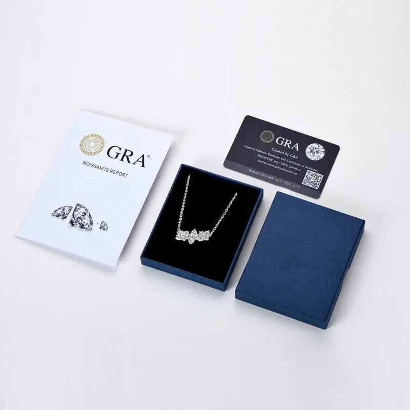 RAPRGOLD Moissanite Flowers Pendant Necklace for Women Wedding Fine Jewelry s925 Sterling Silver Four Clover Charm Chains Gifts