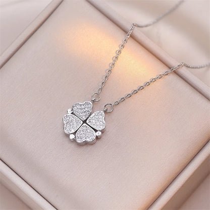 Fashion Retro Lucky Four Leaf Clover Women Necklace Gothic Love Heart Pendant Choke Chain Necklace Stainless Steel Jewelry Gift
