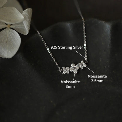 RAPRGOLD Moissanite Flowers Pendant Necklace for Women Wedding Fine Jewelry s925 Sterling Silver Four Clover Charm Chains Gifts