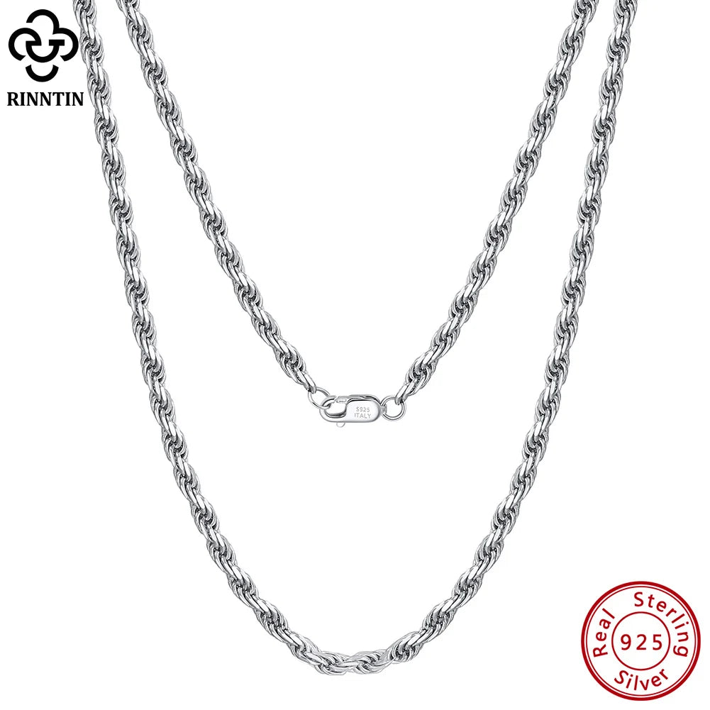 Luxury 925 Sterling Silver Diamond-Cut Rope Chain Necklace For Men Women Fashion Italian Silver Neck Chain Jewelry SC29