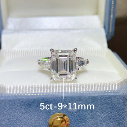 BY 5/10CT Emerald Cut All Moissanite Rings S925 Silver Baguette 3-Stone Diamond Women Men GRA Certified Wedding Bands Jewelry