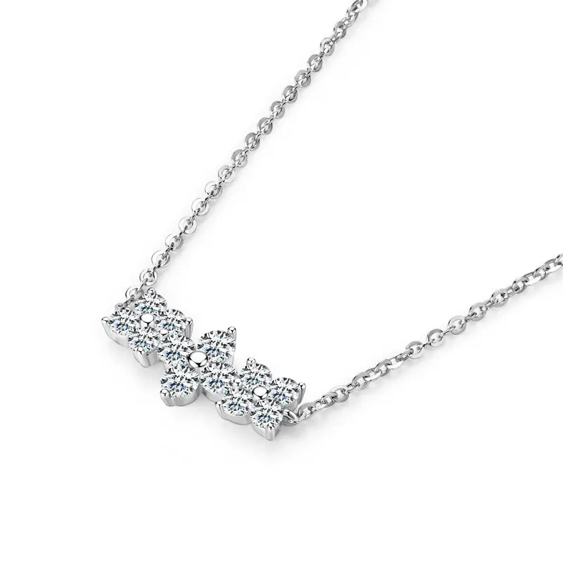 RAPRGOLD Moissanite Flowers Pendant Necklace for Women Wedding Fine Jewelry s925 Sterling Silver Four Clover Charm Chains Gifts