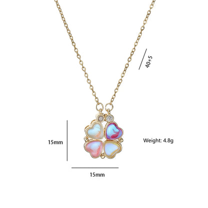 Fashion Retro Lucky Four Leaf Clover Women Necklace Gothic Love Heart Pendant Choke Chain Necklace Stainless Steel Jewelry Gift