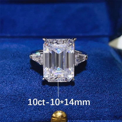 BY 5/10CT Emerald Cut All Moissanite Rings S925 Silver Baguette 3-Stone Diamond Women Men GRA Certified Wedding Bands Jewelry