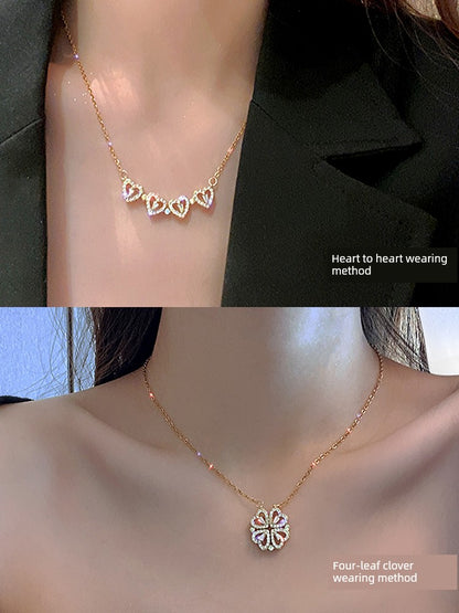 Four-Leaf Clover Foldable Sterling Silver Clavicle Chain Chinese Valentine's Day Gift