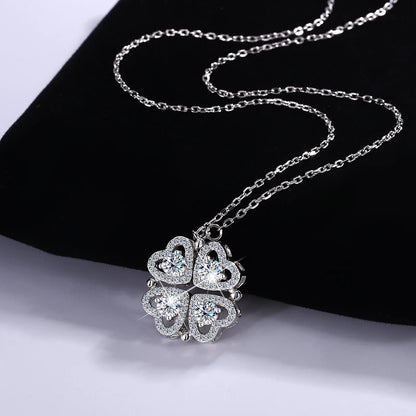 Sterling silver S925 four-leaf clover necklace for women Light Luxe Mosan diamond clavicle chain flower-shaped pendant for women