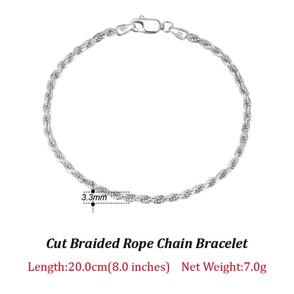 Luxury 925 Sterling Silver Diamond-Cut Rope Chain Necklace For Men Women Fashion Italian Silver Neck Chain Jewelry SC29