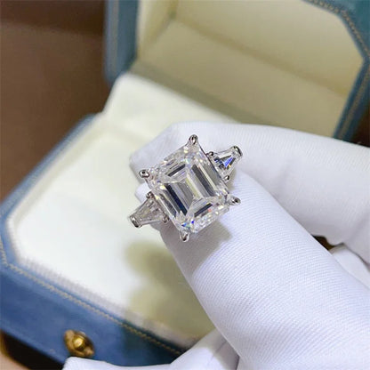 BY 5/10CT Emerald Cut All Moissanite Rings S925 Silver Baguette 3-Stone Diamond Women Men GRA Certified Wedding Bands Jewelry