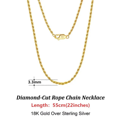 Luxury 925 Sterling Silver Diamond-Cut Rope Chain Necklace For Men Women Fashion Italian Silver Neck Chain Jewelry SC29