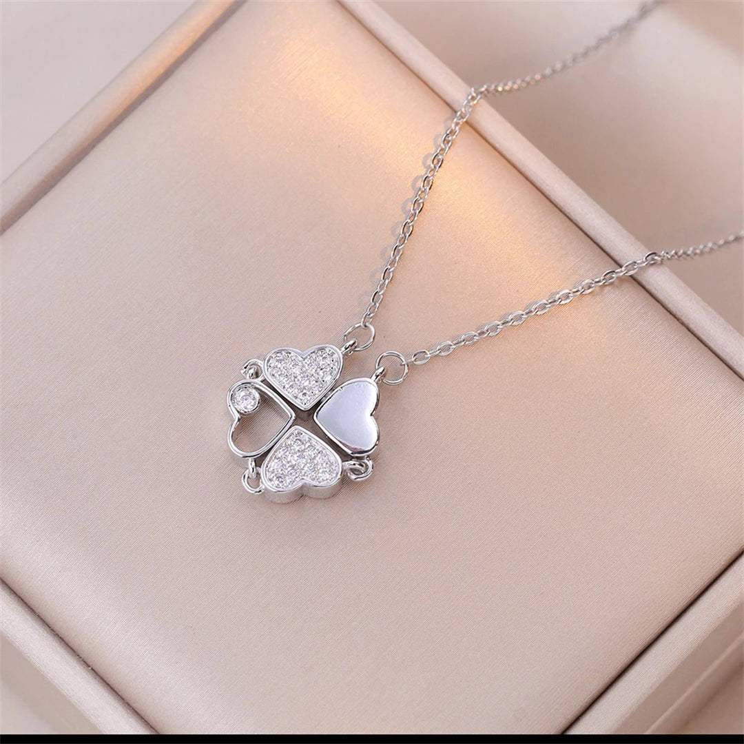 Fashion Retro Lucky Four Leaf Clover Women Necklace Gothic Love Heart Pendant Choke Chain Necklace Stainless Steel Jewelry Gift